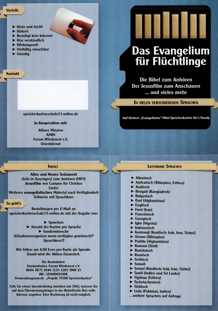Infoflyer zu Evangeliums-Mini-Speicherkarten, �ber 20 Sprachen - INTERNATIONAL