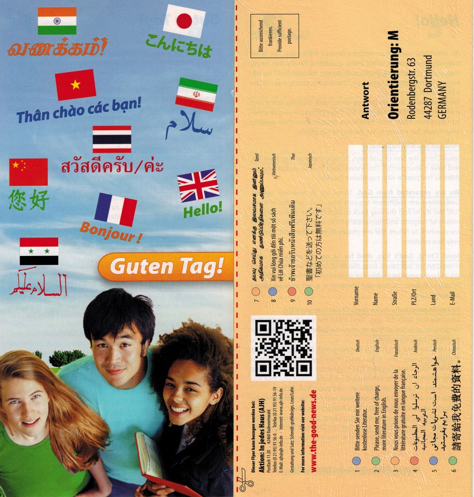 Traktat AJH-10 Sprachen-Flyer "Guten Tag" f�r ASIEN - International